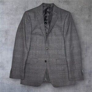 JOHN VARVATOS Mens 36R Gray Glen Plaid Wool Blazer Sport Coat Two Button Jacket